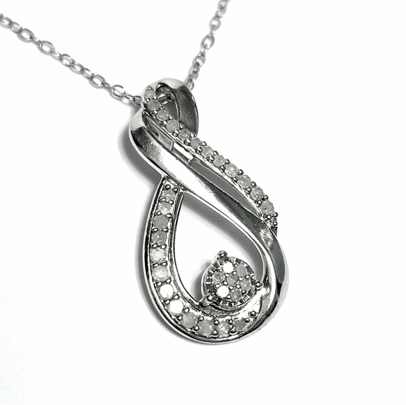 Diamond drop Silver Necklace 18" - Picture 3 of 9